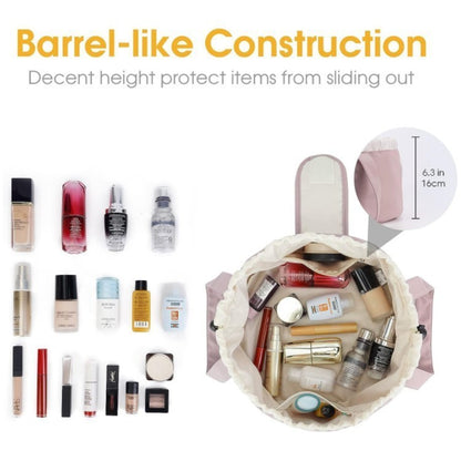 Barrel Drawstring Makeup Bag – Large Capacity Cosmetic & Toiletries Organizer for Women