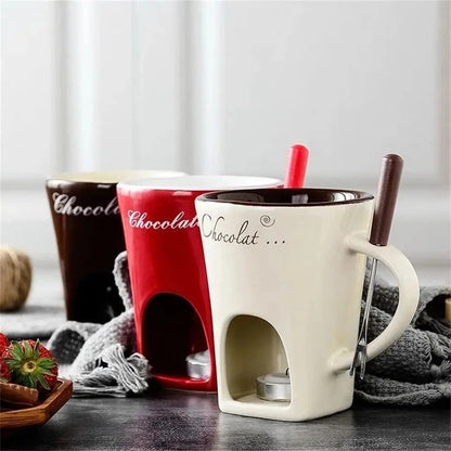Personal Mini Fondue Mug Set – Chocolate & Cheese Fondue Maker with Individual Butter Melter