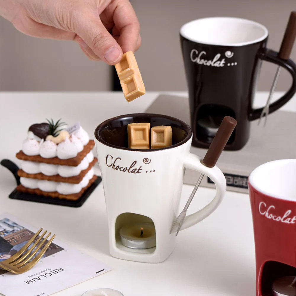 Personal Mini Fondue Mug Set – Chocolate & Cheese Fondue Maker with Individual Butter Melter
