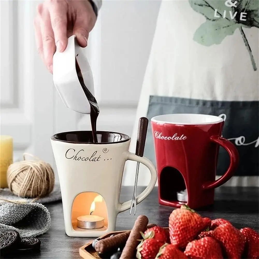 Personal Mini Fondue Mug Set – Chocolate & Cheese Fondue Maker with Individual Butter Melter