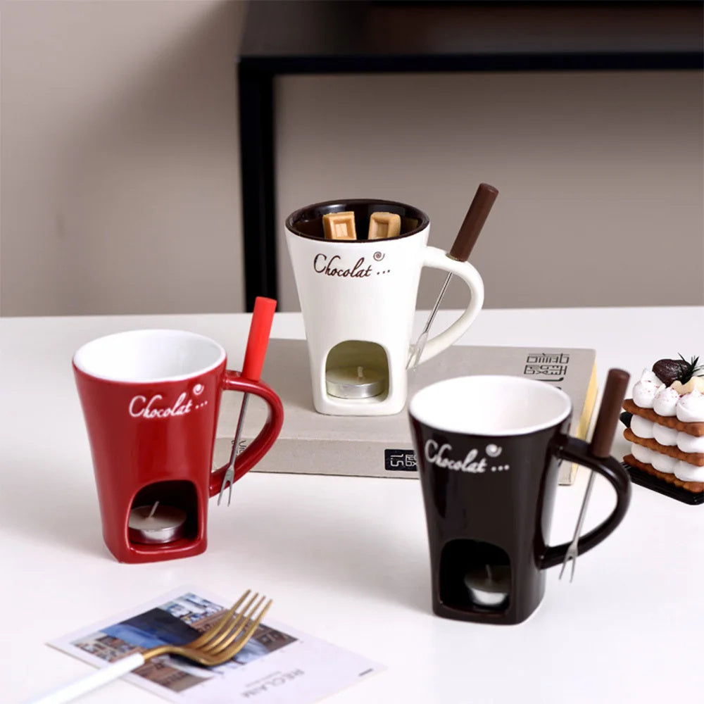 Personal Mini Fondue Mug Set – Chocolate & Cheese Fondue Maker with Individual Butter Melter
